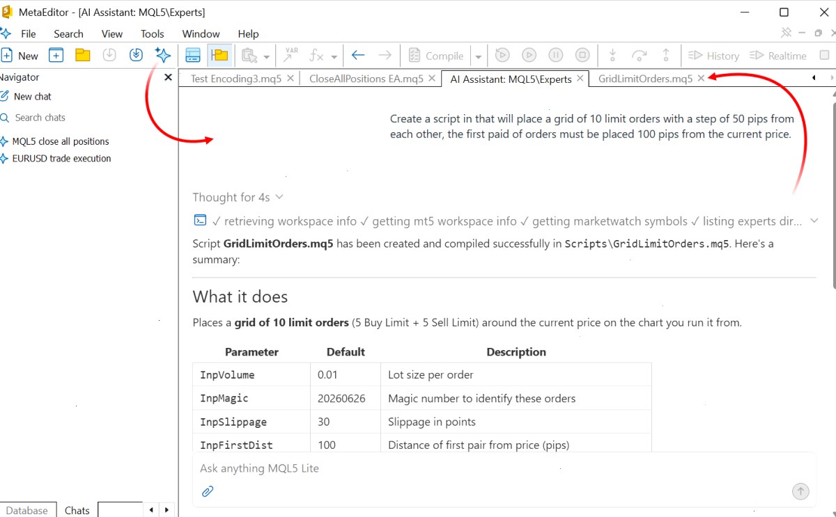 MetaEditor 中的 AI 助手
